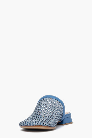 Ciabatta in pelle blu jeans intrecciata Dady