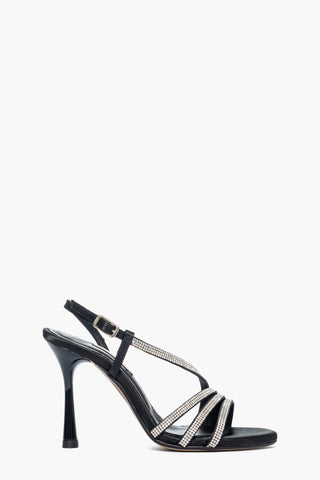 Sandalo raso nero con strass argento ART. A273