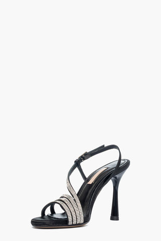 Sandalo raso nero con strass argento ART. A273