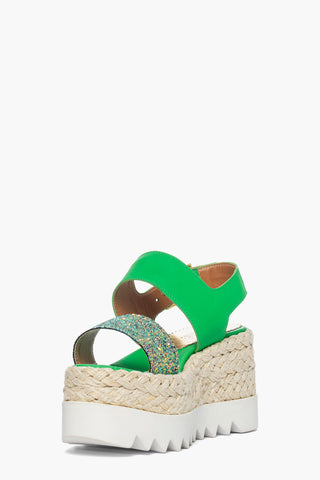 Sandalo zeppa Loly pelle verde e glitter