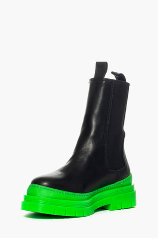 Black leather boots and green sole Coffe 1