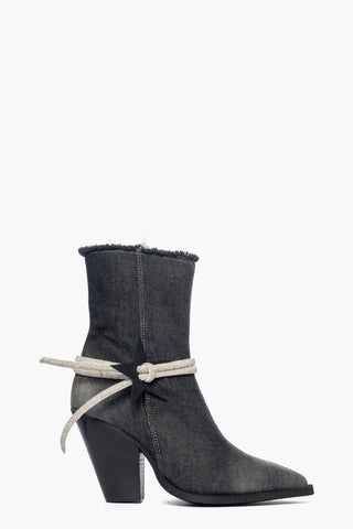 Gabriella Star black washed jeans ankle boots with rhinestone anklet