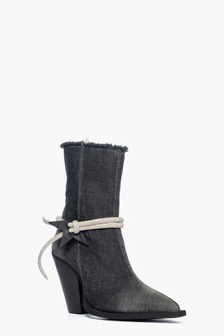Gabriella Star black washed jeans ankle boots with rhinestone anklet