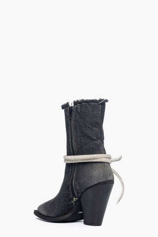 Gabriella Star black washed jeans ankle boots with rhinestone anklet