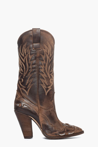 Stivali nabuk marrone e pitone con ricami New Cecilia Black