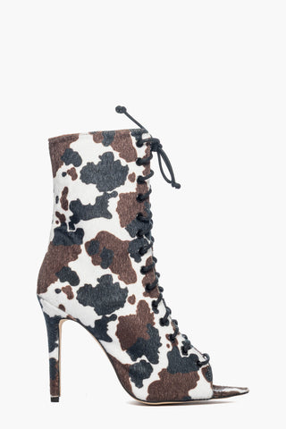 Stivaletto aperto cavallino mucca bianco nero e marrone Kiwi May