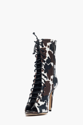 Stivaletto aperto cavallino mucca bianco nero e marrone Kiwi May
