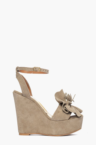 Sandalo con zeppa Carmensita Fiore camoscio taupè