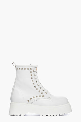 Oxford 84 white leather ankle boots with glitter and silver studs