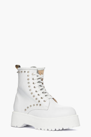 Oxford 84 white leather ankle boots with glitter and silver studs