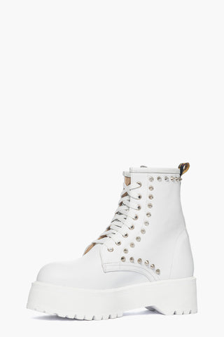 Oxford 84 white leather ankle boots with glitter and silver studs