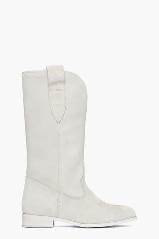 Stivali 288 camoscio ghiaccio con ricamo in punta e scollo