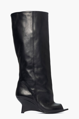 Stivale gambale ampio punta aperta pelle nero Filo 26