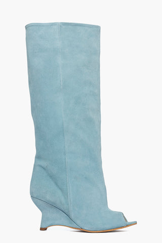 Stivale gambale ampio punta aperta camoscio azzurro Filo 26