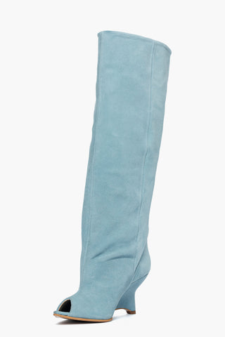 Stivale gambale ampio punta aperta camoscio azzurro Filo 26