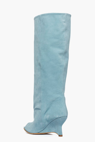 Stivale gambale ampio punta aperta camoscio azzurro Filo 26