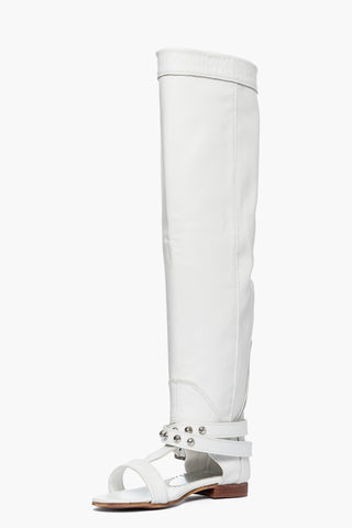 Sandali schiava Laila pelle bianco frange e borchie