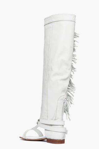 Sandali schiava Laila pelle bianco frange e borchie
