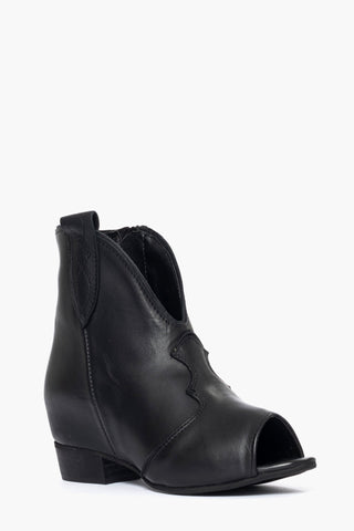 1691 black leather peep toe boot with internal rise