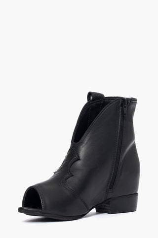 1691 black leather peep toe boot with internal rise