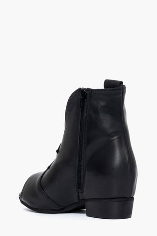 1691 black leather peep toe boot with internal rise