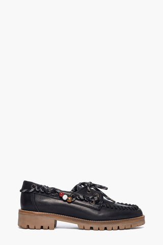 Mocassino pelle nero con perline Jenny