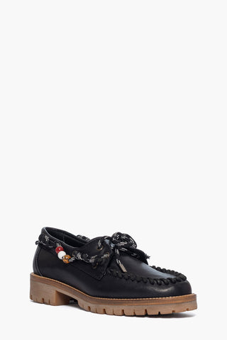 Mocassino pelle nero con perline Jenny