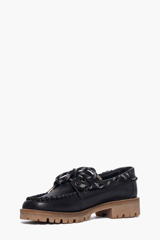 Mocassino pelle nero con perline Jenny