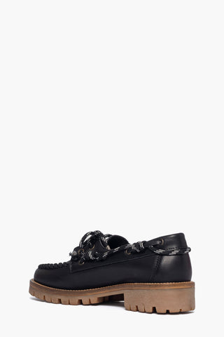 Mocassino pelle nero con perline Jenny