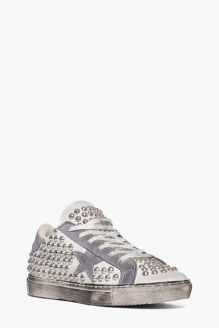 Sneakers Style pelle bianco e camoscio grigio con borchie