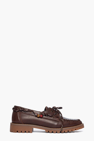 Mocassino pelle marrone con perline Jenny