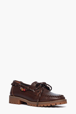 Mocassino pelle marrone con perline Jenny
