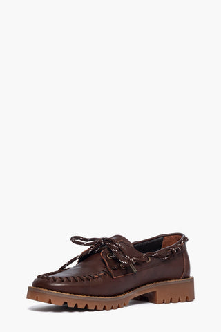 Mocassino pelle marrone con perline Jenny