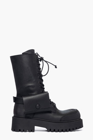 Stivaletti pelle nero con lacci e borsetta Boomerang My Top