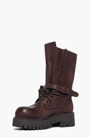 Stivaletti pelle marrone con lacci e borsetta Boomerang My Top