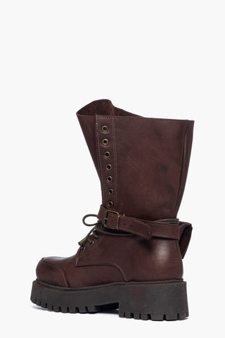 Stivaletti pelle marrone con lacci e borsetta Boomerang My Top