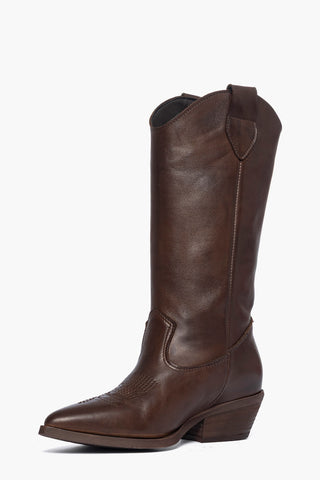New Old 1254 - Stivale tecsano pelle marrone con ricamo