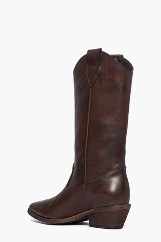 New Old 1254 - Stivale tecsano pelle marrone con ricamo