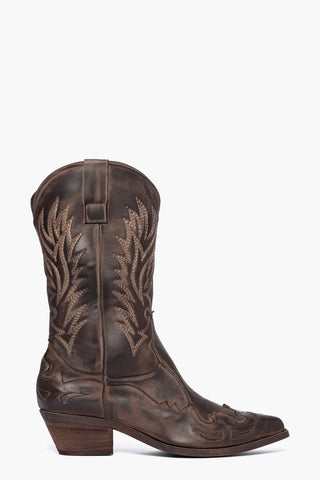 Stivali nabuk marrone  con ricami Oldwest Black