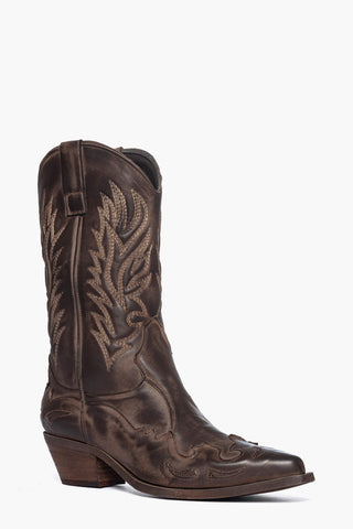 Stivali nabuk marrone  con ricami Oldwest Black