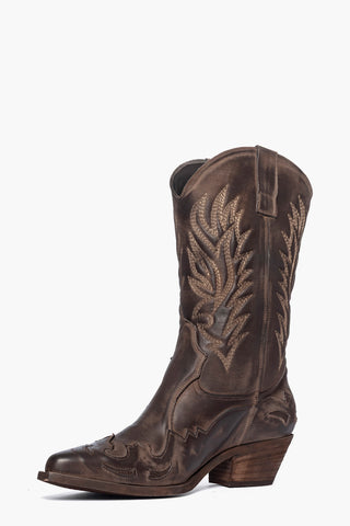 Stivali nabuk marrone  con ricami Oldwest Black