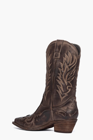 Stivali nabuk marrone  con ricami Oldwest Black