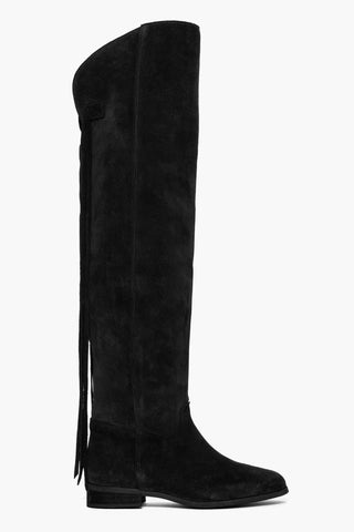 273 black suede boots with hanging laces