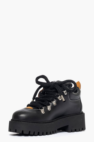 Scarpa pelle nero e riporto cuoio con lacci Bumerang