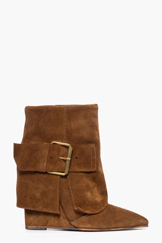 Stivaletti alla caviglia con risvolto camoscio cuoio con fibbia oro 1720