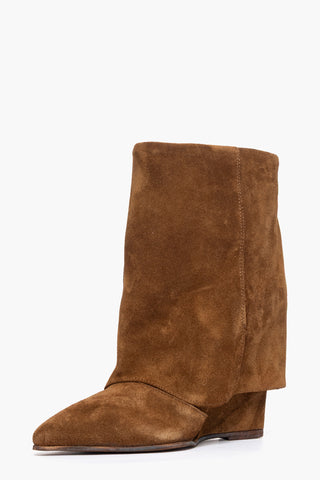 Stivaletti alla caviglia con risvolto camoscio cuoio con fibbia oro 1720