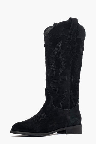 Stivali camoscio nero con ricami 296