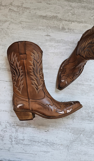 Stivale pelle cuoio con ricami Oldwest Black