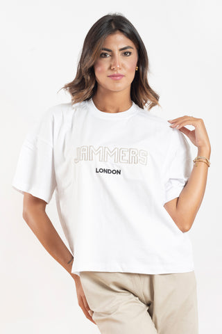 T-shirt Jammers London bianca con ricamo