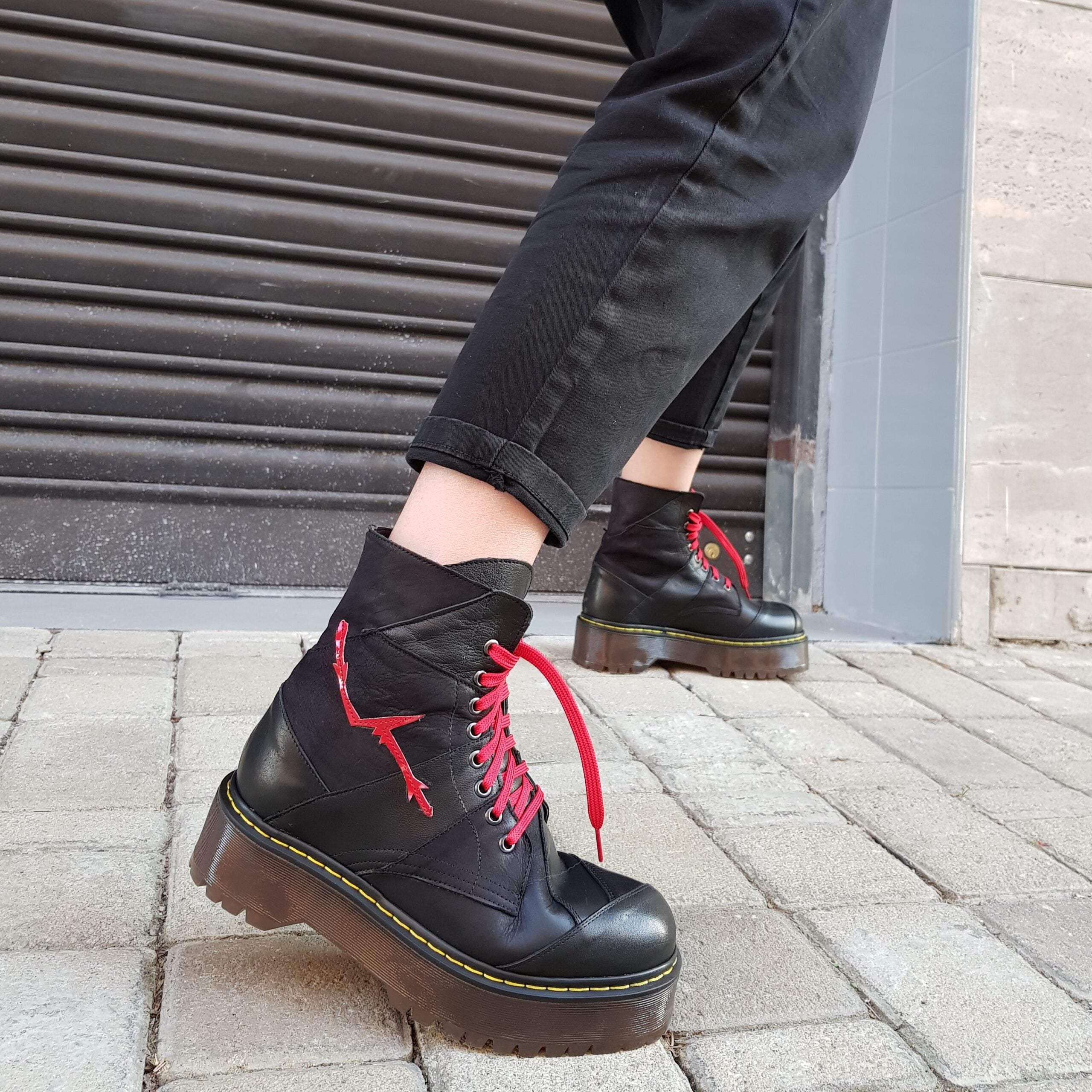 Stivaletti Oxford patch pelle nero - Main Image